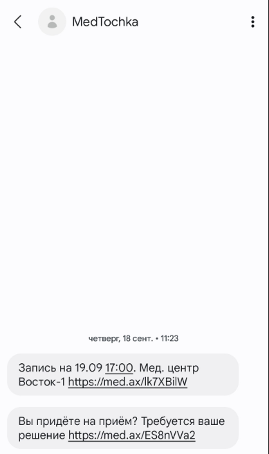 Пример сообщения СМС