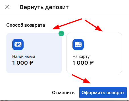 выбор способа возврата